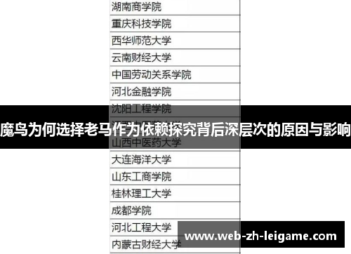 魔鸟为何选择老马作为依赖探究背后深层次的原因与影响
